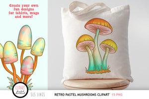 Retro Mushroom Clipart - Groovy 60s Pastel Mushrooms - SLS Lines