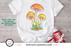 Retro Mushroom Clipart - Groovy 60s Pastel Mushrooms - SLS Lines