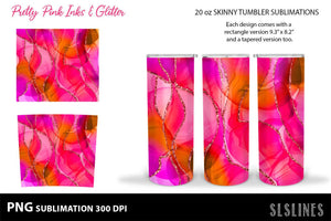Skinny Tumbler Sublimation - Pink Inks & Glitter PNG