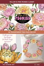 Load image into Gallery viewer, Peony Clipart - Pink &amp; Yellow Peonies PNG Elements , SLS Lines