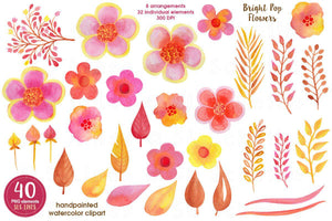 Pop Watercolor Flowers Pink Yellow Orange - SLSLines