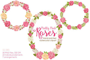 Pretty Pink Roses Watercolor Clipart - SLSLines