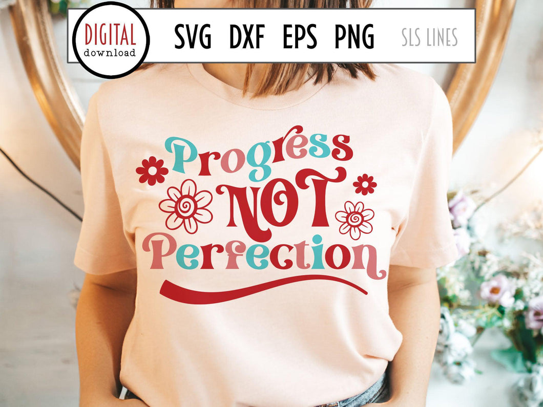 Progress Not Perfection SVG - Vintage Style Positivity Cut File - SLSLines