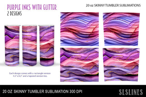 Skinny Tumbler Sublimation - Purple Inks & Glitter PNG