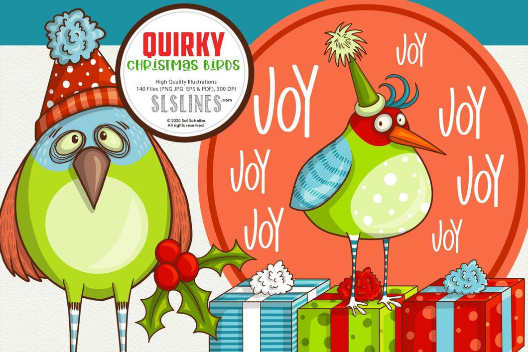 Quirky Christmas Birds Graphics EPS PNG - SLSLines