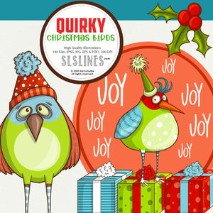 Quirky Christmas Birds Graphics EPS PNG - SLSLines