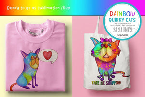 Rainbow Quirky Cat Illustrations PNG Clipart - SLSLines