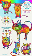 Load image into Gallery viewer, Rainbow Quirky Cat Illustrations PNG Clipart - SLSLines