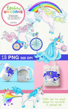Load image into Gallery viewer, Rainbow Unicorns (with rainbow fart!) Clipart Set - SLSLines