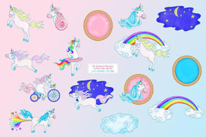 Rainbow Unicorns (with rainbow fart!) Clipart Set - SLSLines