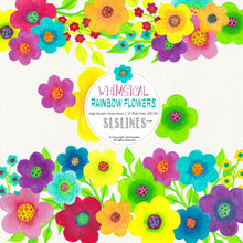 Load image into Gallery viewer, Rainbow Whimsy Flowers, Watercolor PNGs - SLSLines