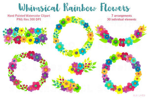 Rainbow Whimsy Flowers, Watercolor PNGs - SLSLines