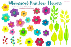 Rainbow Whimsy Flowers, Watercolor PNGs - SLSLines