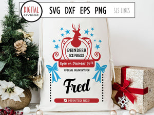 Santa Sack Cut File - Reindeer Express Christmas Present Bag