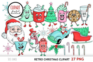 Retro Christmas Clipart | Christmas Cartoon Characters PNG - SLSLines