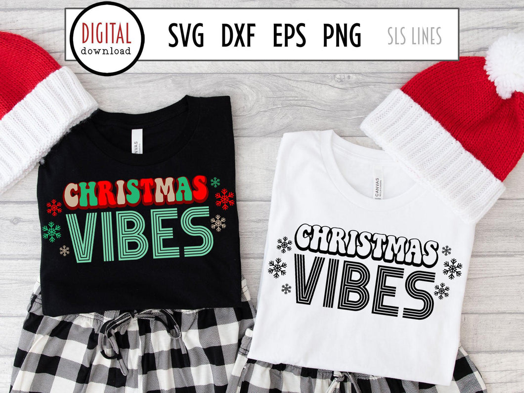 Retro Christmas SVG - Christmas Vibes Cut File - SLSLines