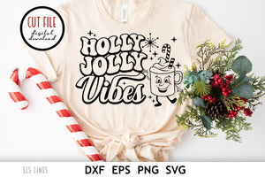Retro Christmas SVG - Holly Jolly Vibes Cut File - SLSLines