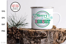 Load image into Gallery viewer, Retro Christmas SVG - Merry &amp; Bright Cut File - SLSLines
