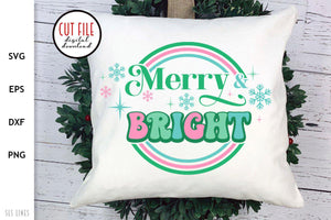Retro Christmas SVG - Merry & Bright Cut File - SLSLines