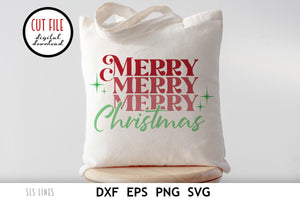 Retro Christmas SVG - Merry Merry Merry Christmas Cut File - SLSLines