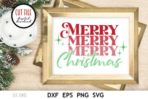 Retro Christmas SVG - Merry Merry Merry Christmas Cut File - SLSLines