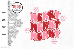 Retro Christmas SVG - Merry Merry Merry Cut File - SLSLines