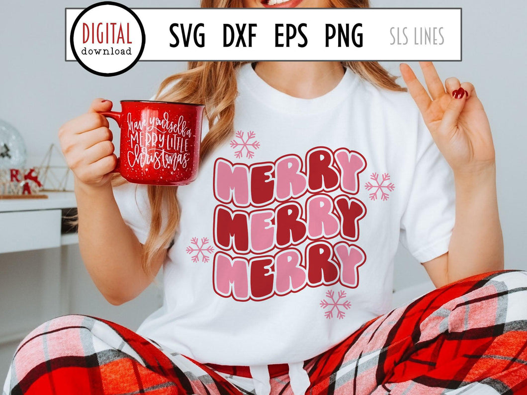 Retro Christmas SVG - Merry Merry Merry Cut File - SLSLines