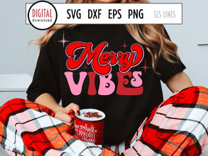 Retro Christmas SVG - Merry Vibes Cut File - SLSLines