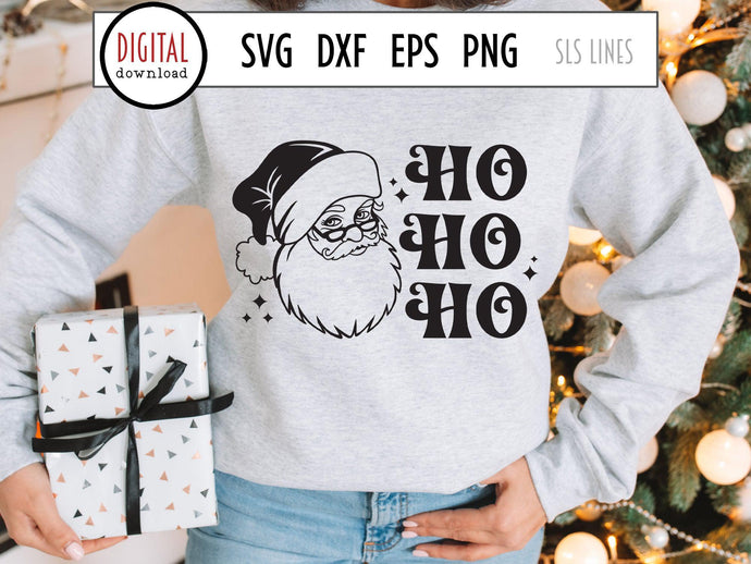 Retro Christmas SVG - Santa Claus Ho Ho Ho Cut File - SLSLines