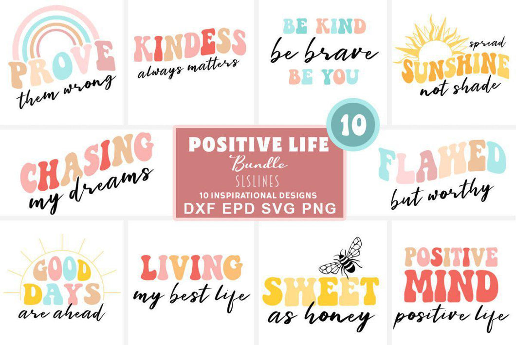 Retro Inspirational SVG Bundle | 10 Positive You Cut File Designs - SLSLines