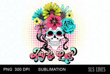 Load image into Gallery viewer, Retro Love &amp; Joy Flower Skull Sublimation PNG - SLSLines