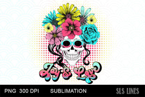Retro Love & Joy Flower Skull Sublimation PNG - SLSLines