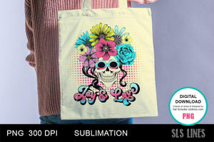 Retro Love & Joy Flower Skull Sublimation PNG - SLSLines
