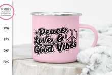 Load image into Gallery viewer, Retro Peace Love &amp; Good Vibes SVG - Inspirational Cut File - SLSLines
