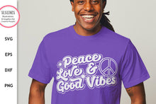 Load image into Gallery viewer, Retro Peace Love &amp; Good Vibes SVG - Inspirational Cut File - SLSLines