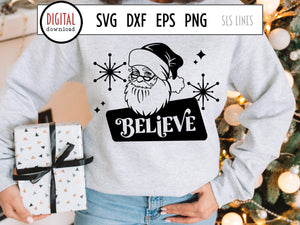 Retro Santa Claus SVG - Believe Christmas Cut File - SLSLines
