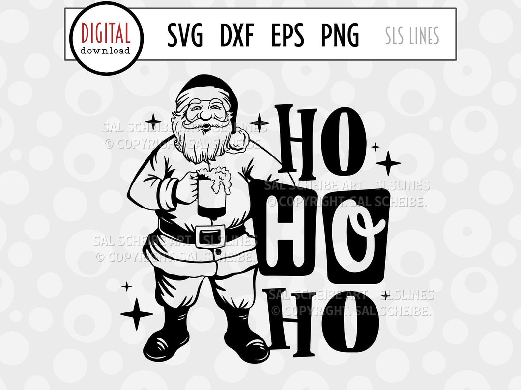 Retro Santa Claus SVG - Ho Ho Ho Beer Santa - SLSLines