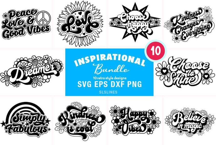 Retro Style Inspirational SVG Bundle - Vintage Love & Kindness - SLSLines