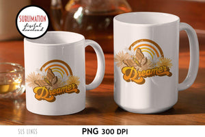 Retro Sublimation PNG - Dreamer with Butterfly and Rainbow - SLSLines