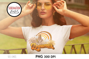Retro Sublimation PNG - Dreamer with Butterfly and Rainbow - SLSLines