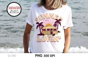 Retro Summer Sublimation - Summer Lovin' with Camper Van PNG - SLSLines