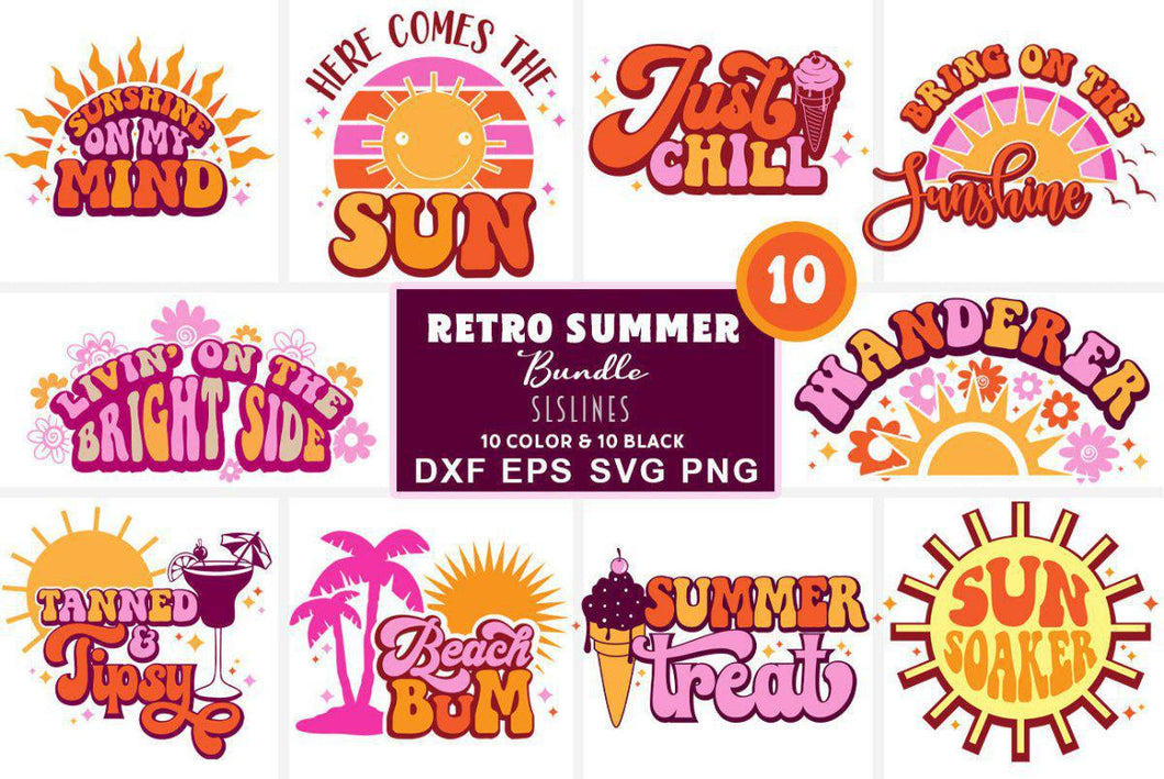 Retro Summer SVG Bundle | Summer Beach Cut File Designs - SLSLines