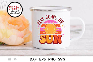 Retro Summer SVG - Here Comes the Sun Cut File - SLSLines