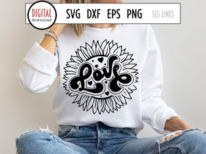 Retro Sunflower Love SVG - Inspirational Cut File - SLSLines