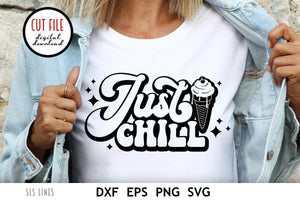 Retro SVG - Just Chill Ice Cream Cone Cut File - SLSLines