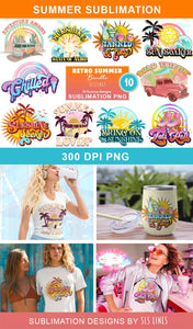 Summer Sublimation Bundle - 10 Retro PNG Designs