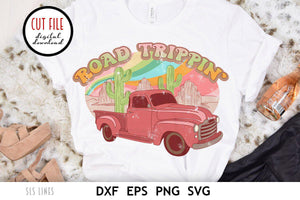 Road Trip Sublimation - Vintage Truck Desert Scene PNG - SLSLines