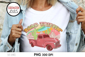 Road Trip Sublimation - Vintage Truck Desert Scene PNG - SLSLines
