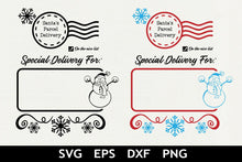 Load image into Gallery viewer, Santa Claus Sack SVG - Snowman &amp; Snowflakes Present Bag