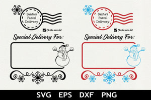 Santa Claus Sack SVG - Snowman & Snowflakes Present Bag